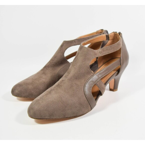 Comfort View Sage Taupe Side Cutout Heel Ankle Shootie Pumps Sz 11W - Picture 4 of 6